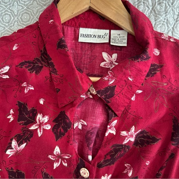 Vintage Fashion Bug Red Floral Dress Sleeveless Button Down Midi Maxi Size 14 - Picture 8 of 16